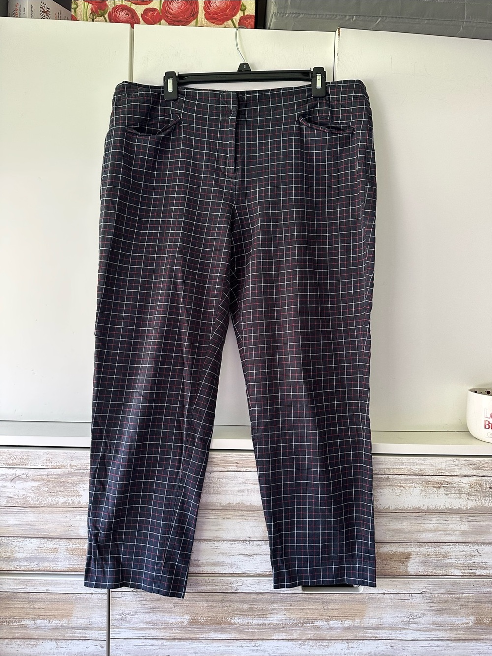 🖤 J. Jill Plaid Ankle Pants Women’s Size 16 Black Red Windowpane Stretch